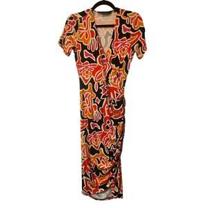 Colleen Lopez Multi Colored Rouched Stretch Dress Size M New